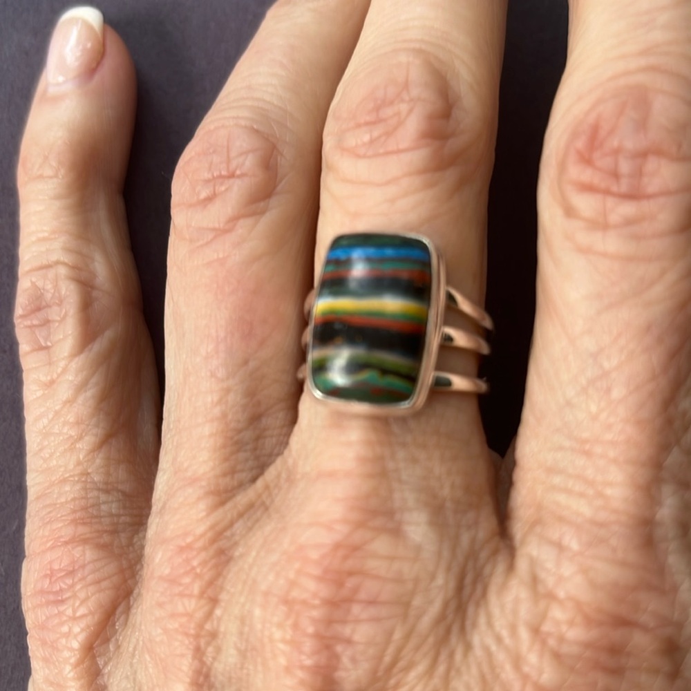 Rainbow Calsilica Stone in Sterling Silver Ring - Picture 3 of 6